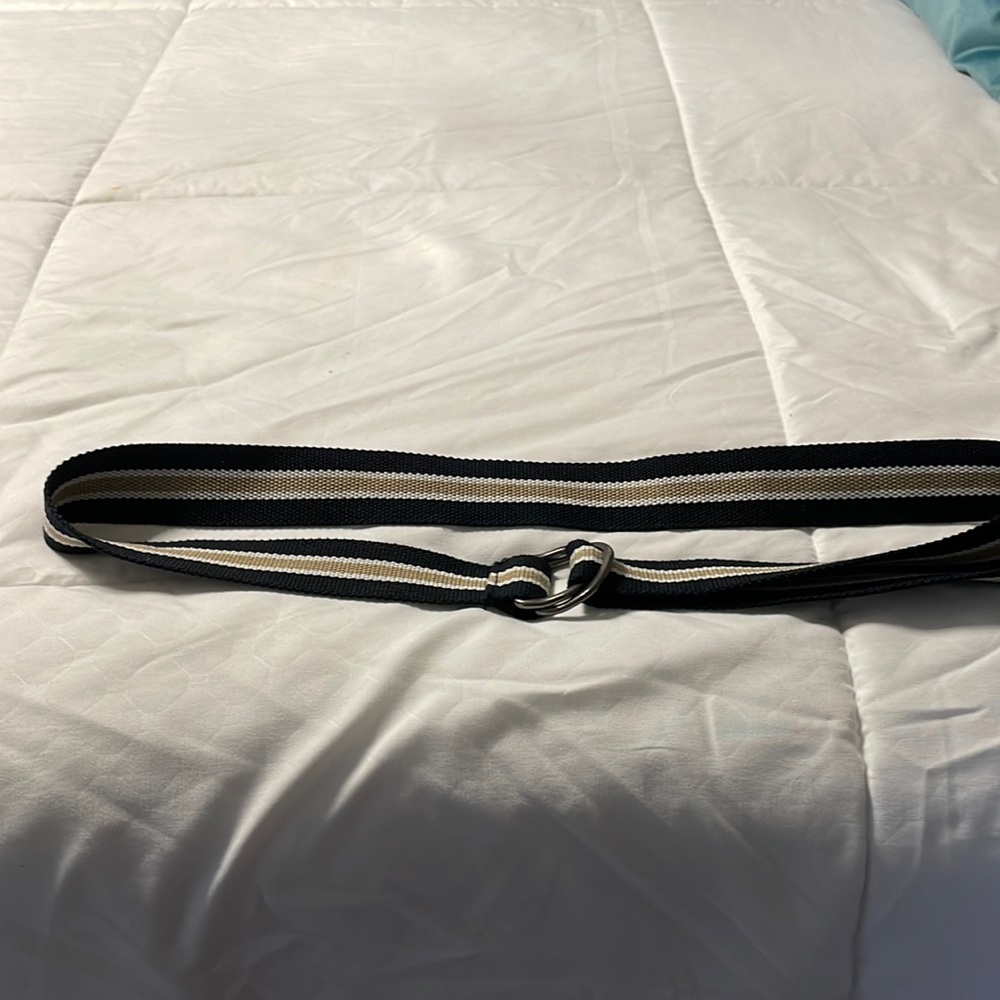 Mens canvas belt. Black and khaki stripe. Size large